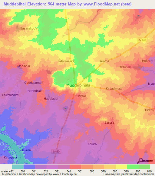Muddebihal,India Elevation Map