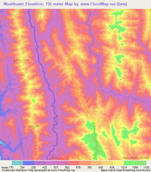 Mualthuam,India Elevation Map
