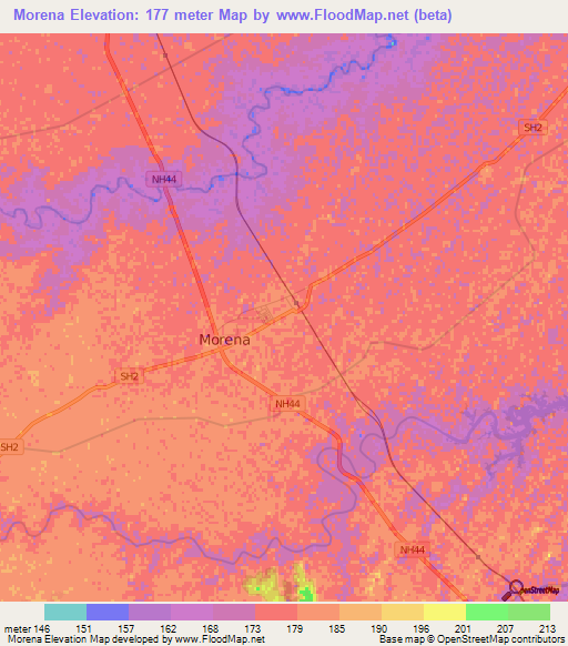 Morena,India Elevation Map