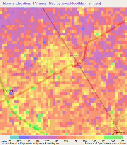 Morena,India Elevation Map