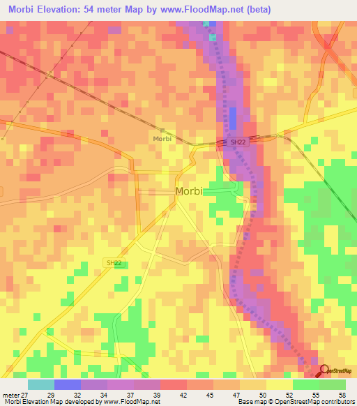 Morbi,India Elevation Map