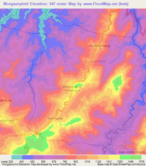 Mongsenyimti,India Elevation Map