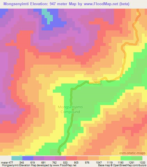 Mongsenyimti,India Elevation Map