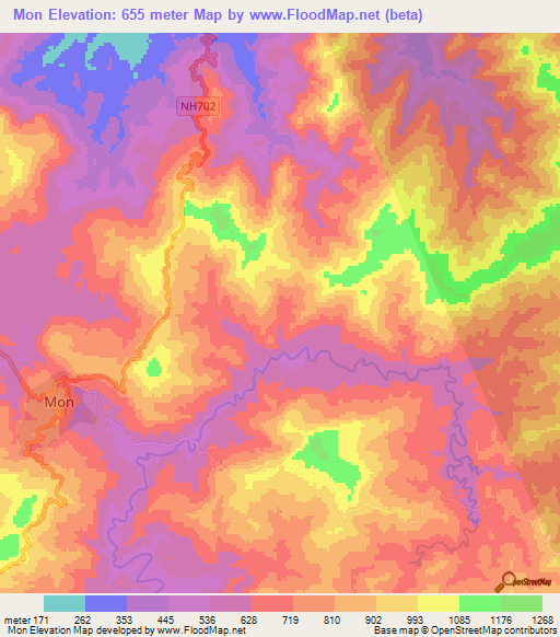 Mon,India Elevation Map