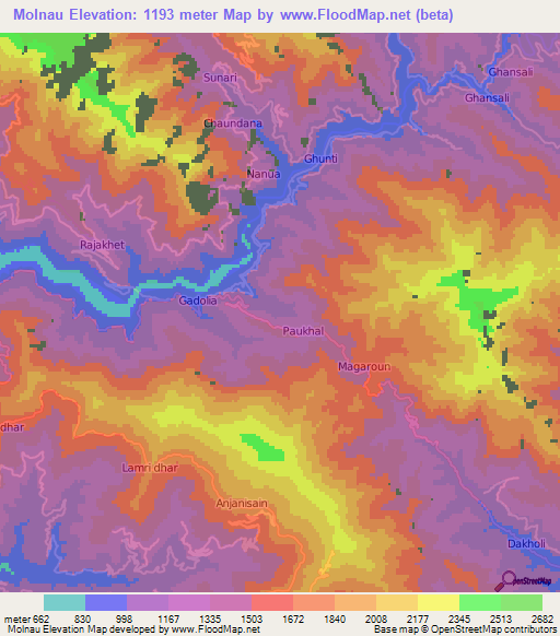 Molnau,India Elevation Map