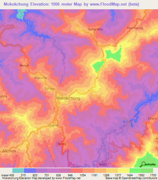 Mokokchung,India Elevation Map
