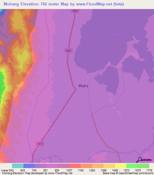 Moirang,India Elevation Map