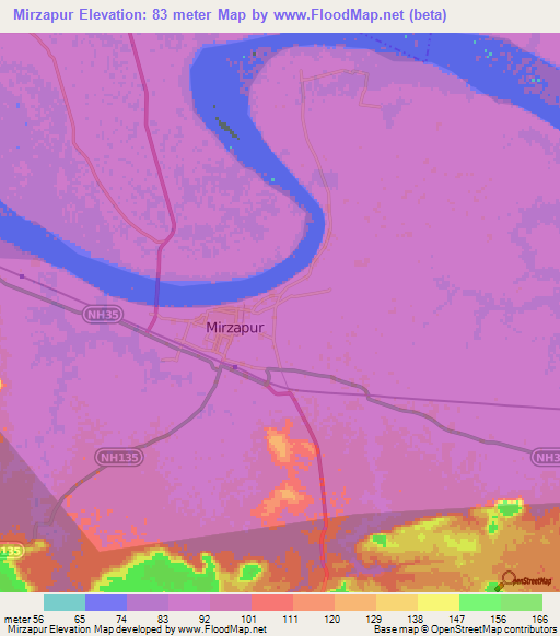 Mirzapur,India Elevation Map