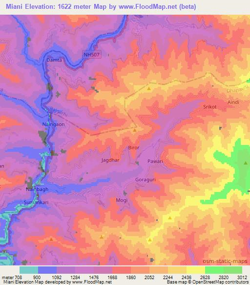 Miani,India Elevation Map