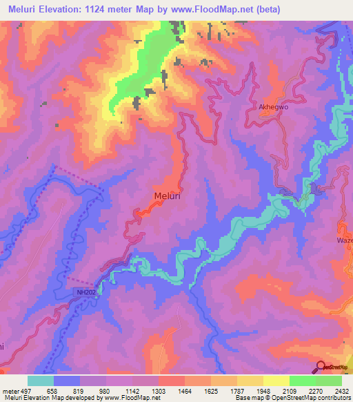 Meluri,India Elevation Map