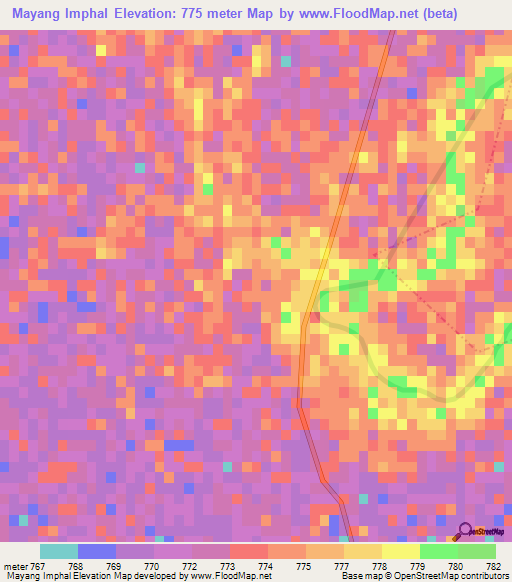 Mayang Imphal,India Elevation Map