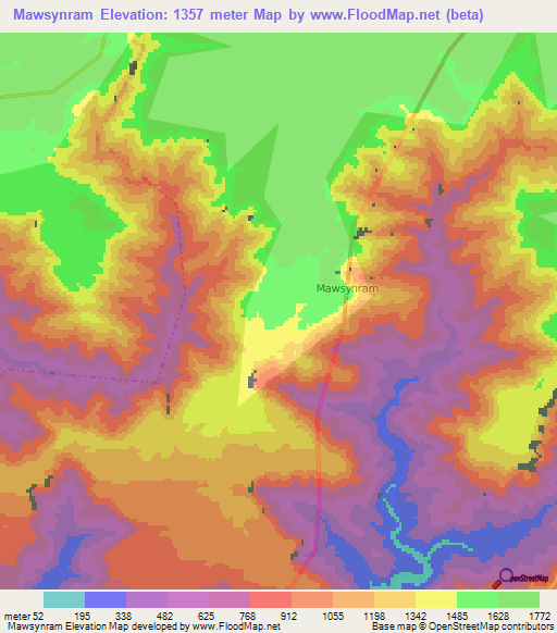 Mawsynram,India Elevation Map