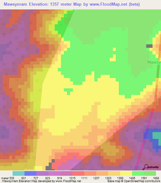 Mawsynram,India Elevation Map