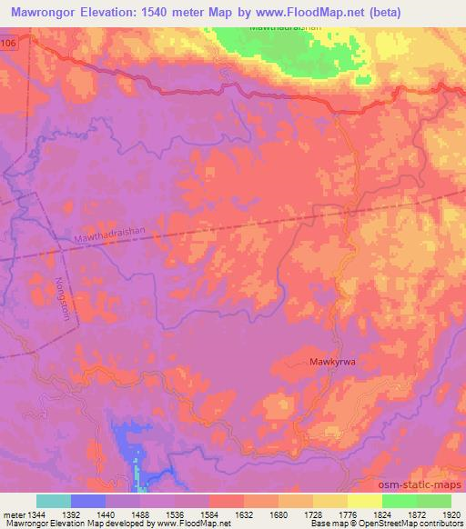 Mawrongor,India Elevation Map