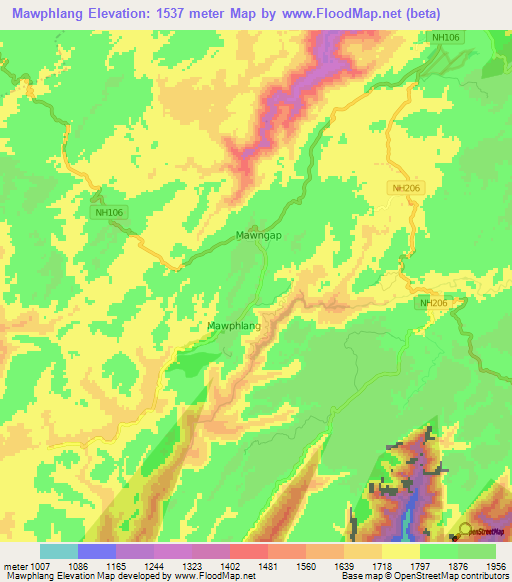 Mawphlang,India Elevation Map