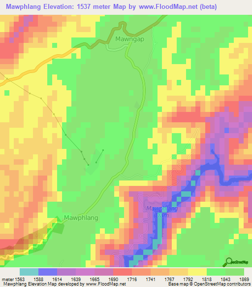 Mawphlang,India Elevation Map