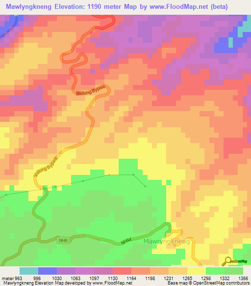 Mawlyngkneng,India Elevation Map