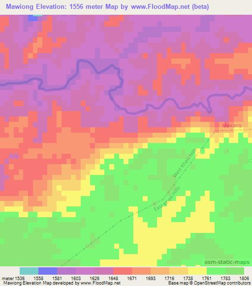 Mawiong,India Elevation Map