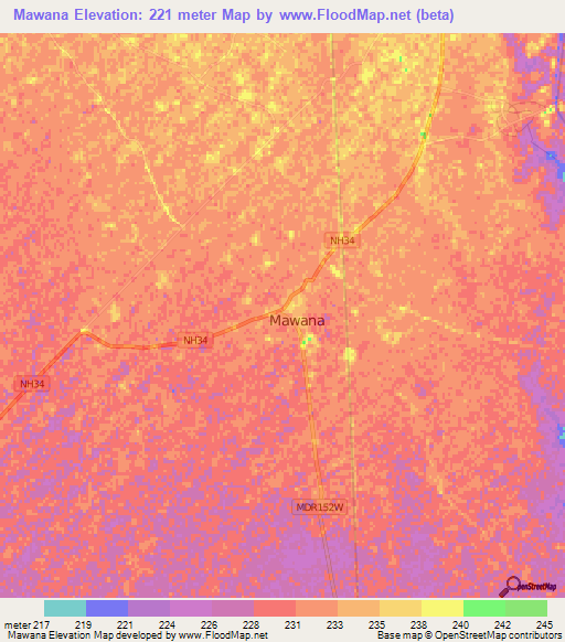 Mawana,India Elevation Map