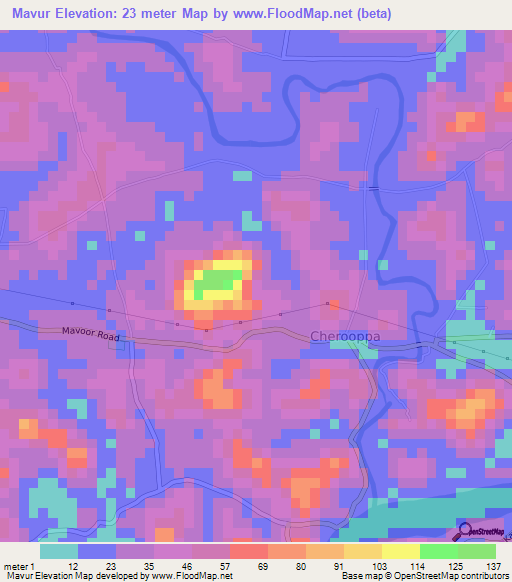 Mavur,India Elevation Map