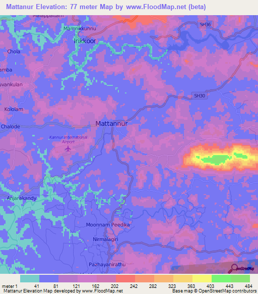 Mattanur,India Elevation Map