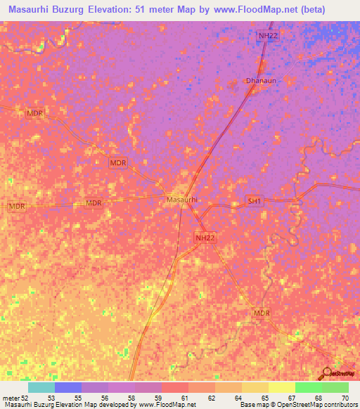 Masaurhi Buzurg,India Elevation Map