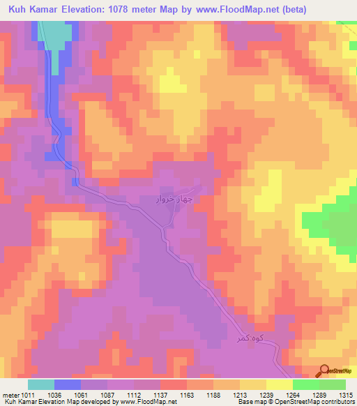 Kuh Kamar,Iran Elevation Map