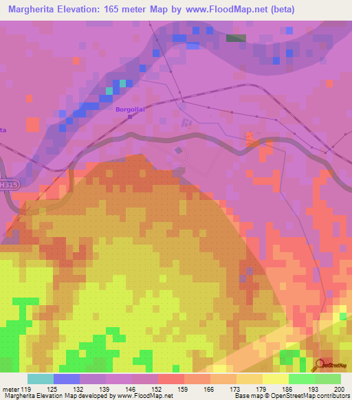 Margherita,India Elevation Map