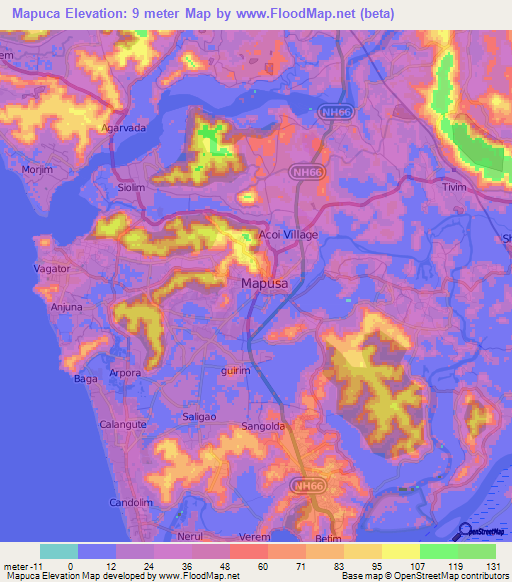 Mapuca,India Elevation Map