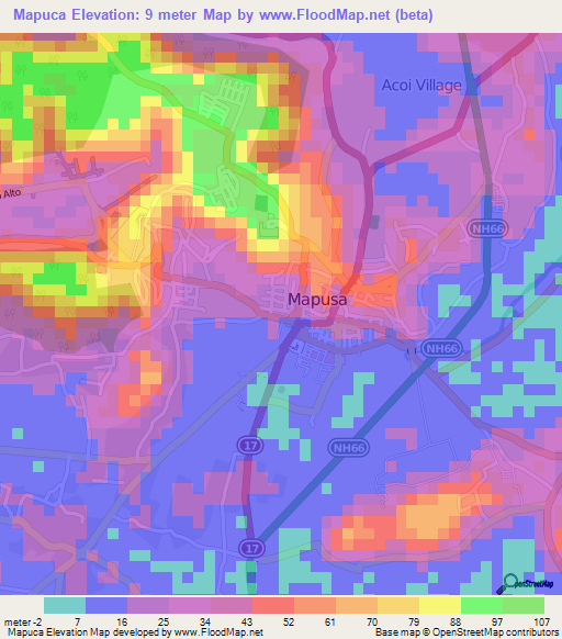 Mapuca,India Elevation Map