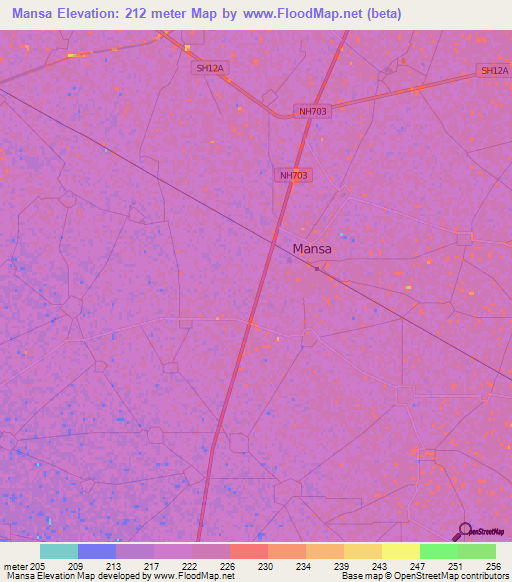 Mansa,India Elevation Map