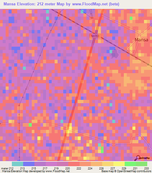 Mansa,India Elevation Map
