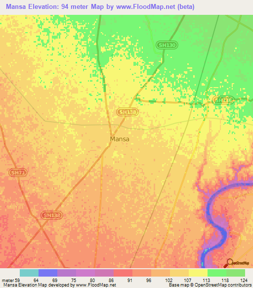 Mansa,India Elevation Map