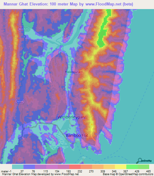 Mannar Ghat,India Elevation Map