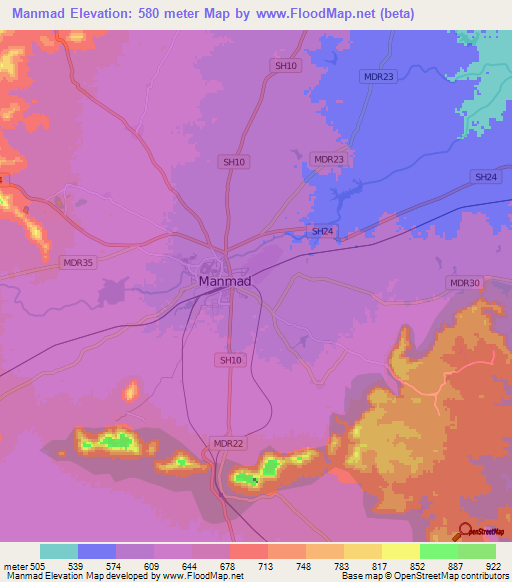 Manmad,India Elevation Map