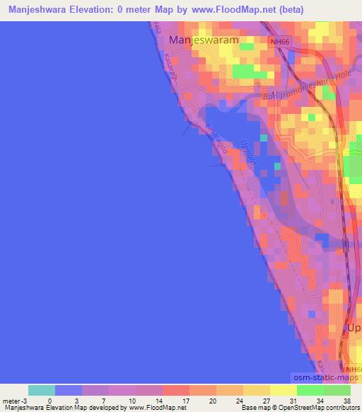 Manjeshwara,India Elevation Map