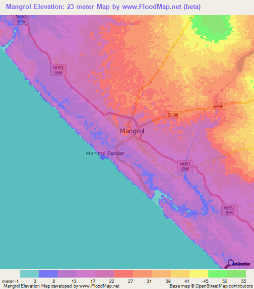 Mangrol,India Elevation Map
