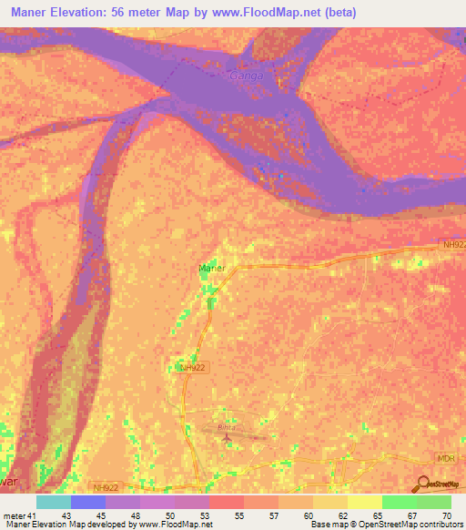 Maner,India Elevation Map