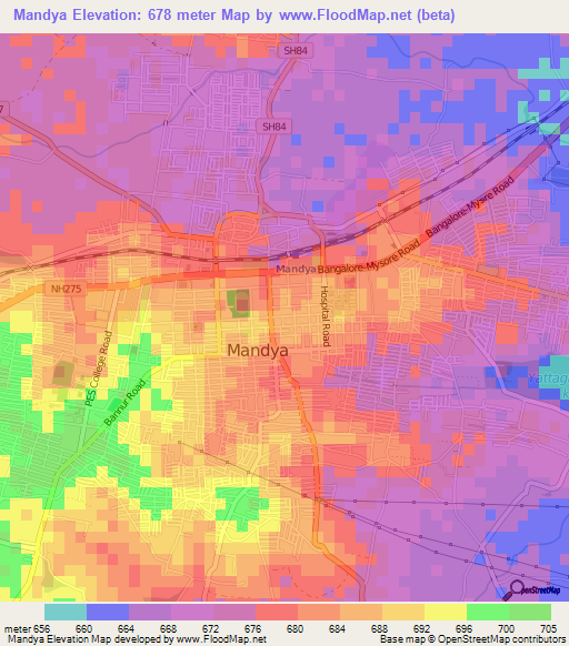 Mandya,India Elevation Map