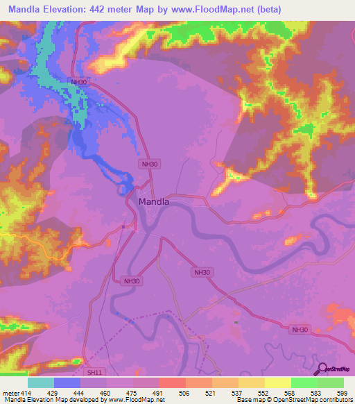 Mandla,India Elevation Map