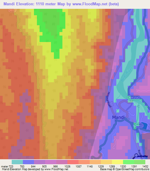 Mandi,India Elevation Map