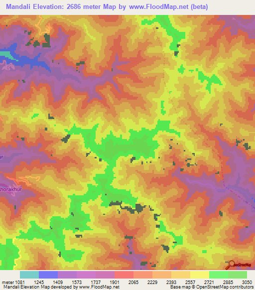 Mandali,India Elevation Map