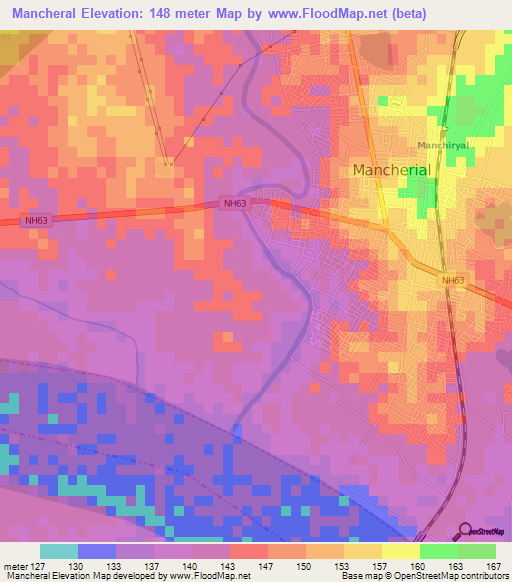 Mancheral,India Elevation Map