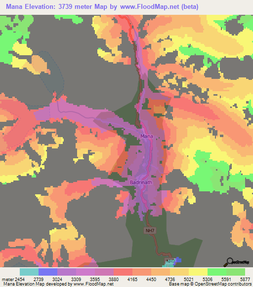 Mana,India Elevation Map