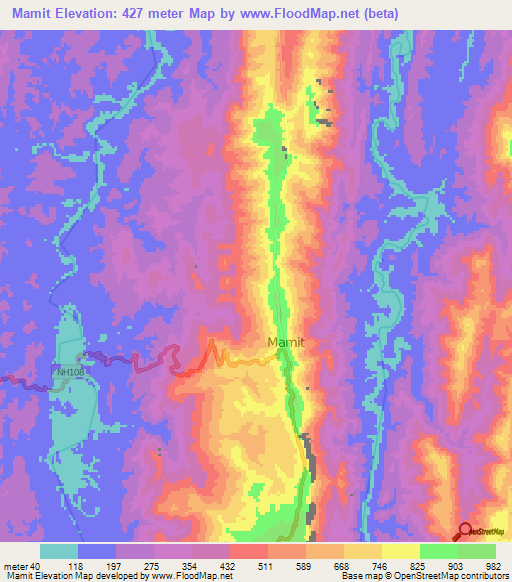 Mamit,India Elevation Map