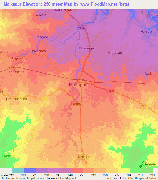 Malkapur,India Elevation Map