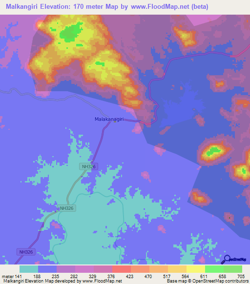 Malkangiri,India Elevation Map