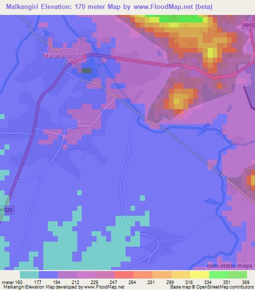 Malkangiri,India Elevation Map