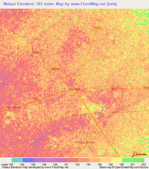 Malaut,India Elevation Map