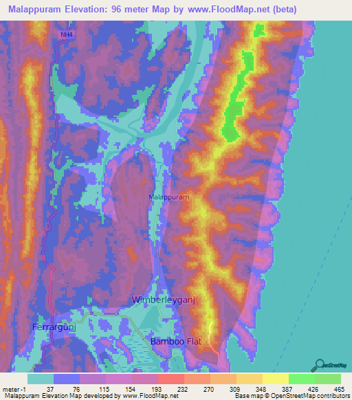 Malappuram,India Elevation Map